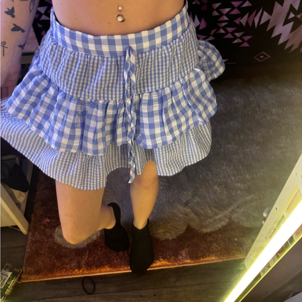 Blue Gingham Ruffle Skirt